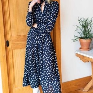 Emerson Fry India Collection  Blue Light Cotton Fabric Longsleeve Sundress